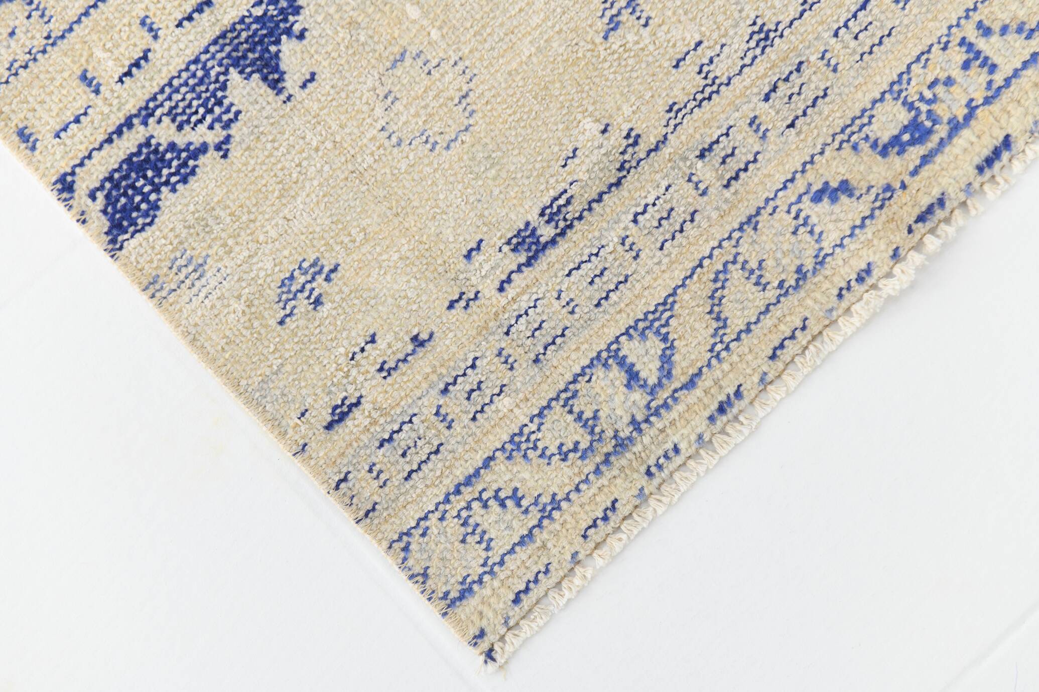 3x12 Blue & Beige Antique Vintage Runner Rug, 80x369Cm SK 23836