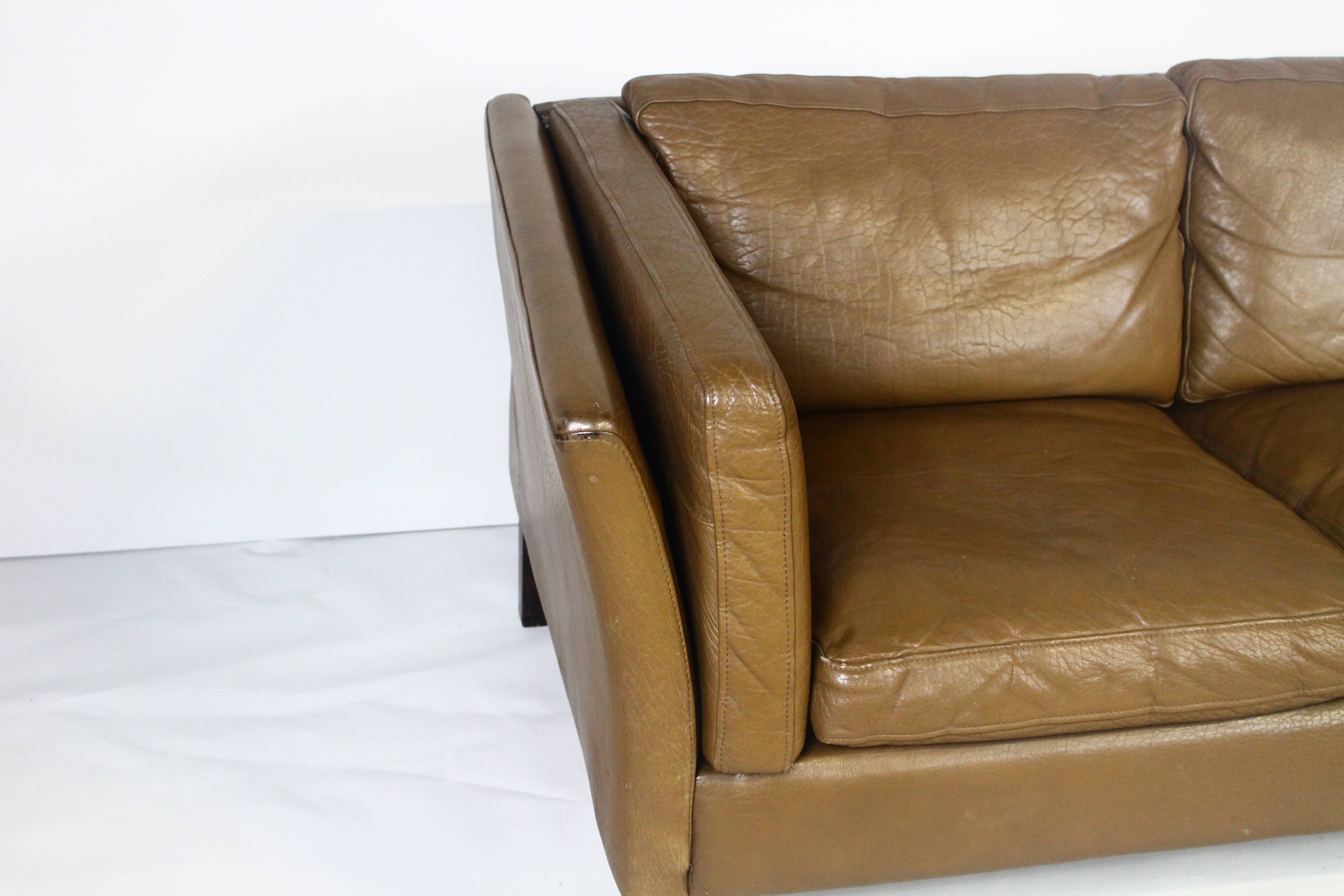 1970s brown leather sofa by Vejen Polstermøbelfabrik