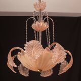 Pink Art Decò Barovier e Toso "Fountain" Pendant Light, Murano Glass, 1940s