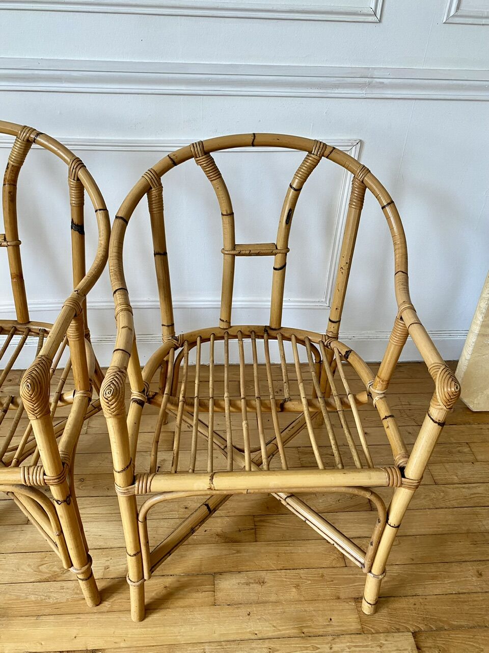 Pair of vintage rattan armchairs