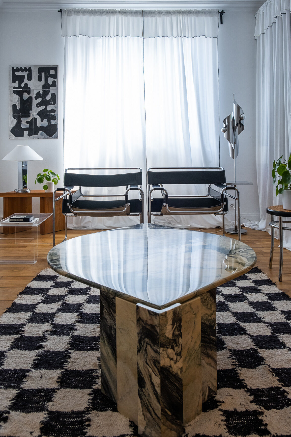 Marble table drop shape Roche Bobois vintage