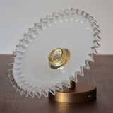 Golden articulated wall lamp, white opaline in pleated glass