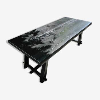 Table brutaliste noire vintage en orme