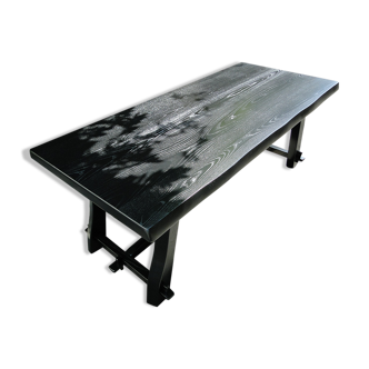 Table brutaliste noire vintage en orme