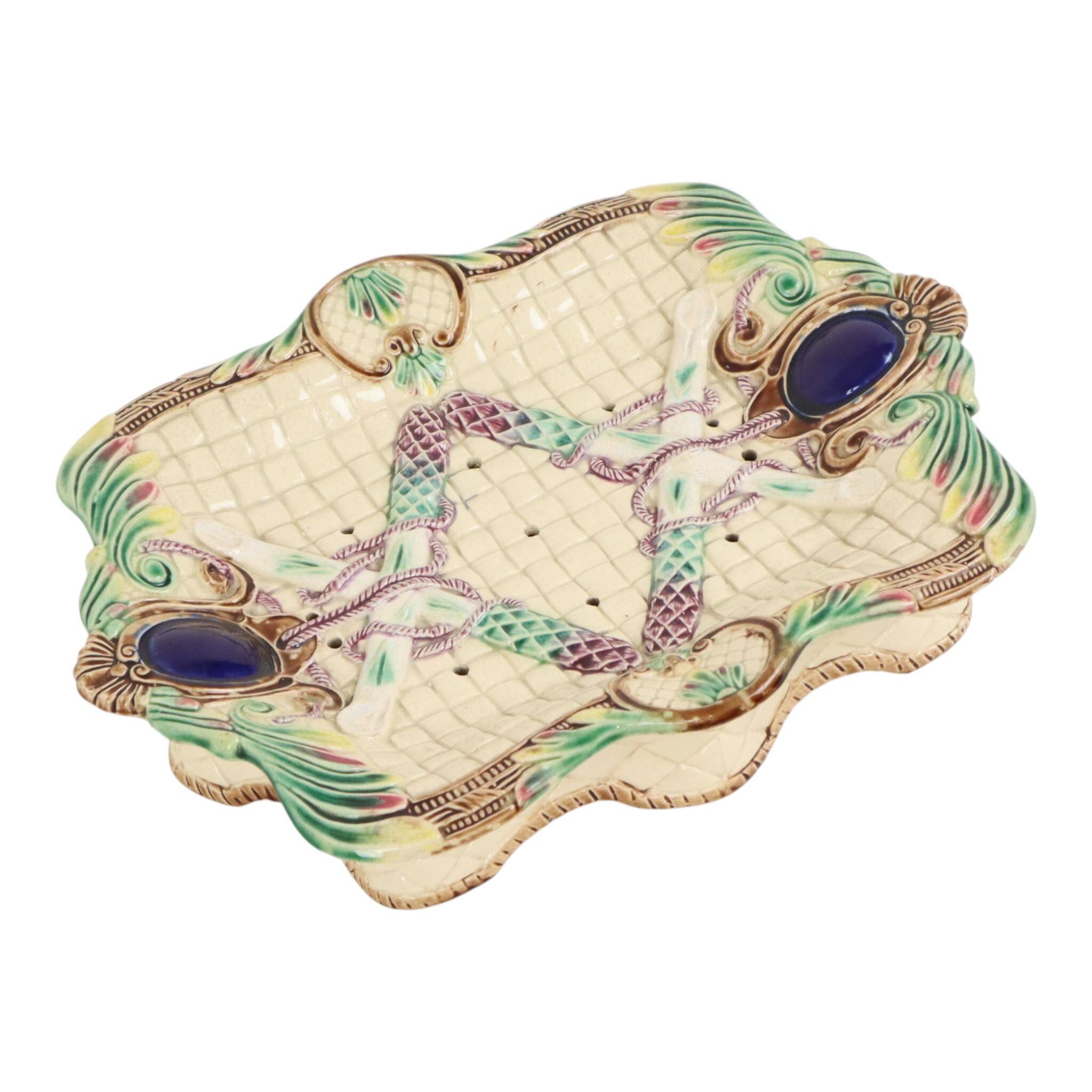 Antique French Majolica Earthenware Asparagus Plate, 19th Century