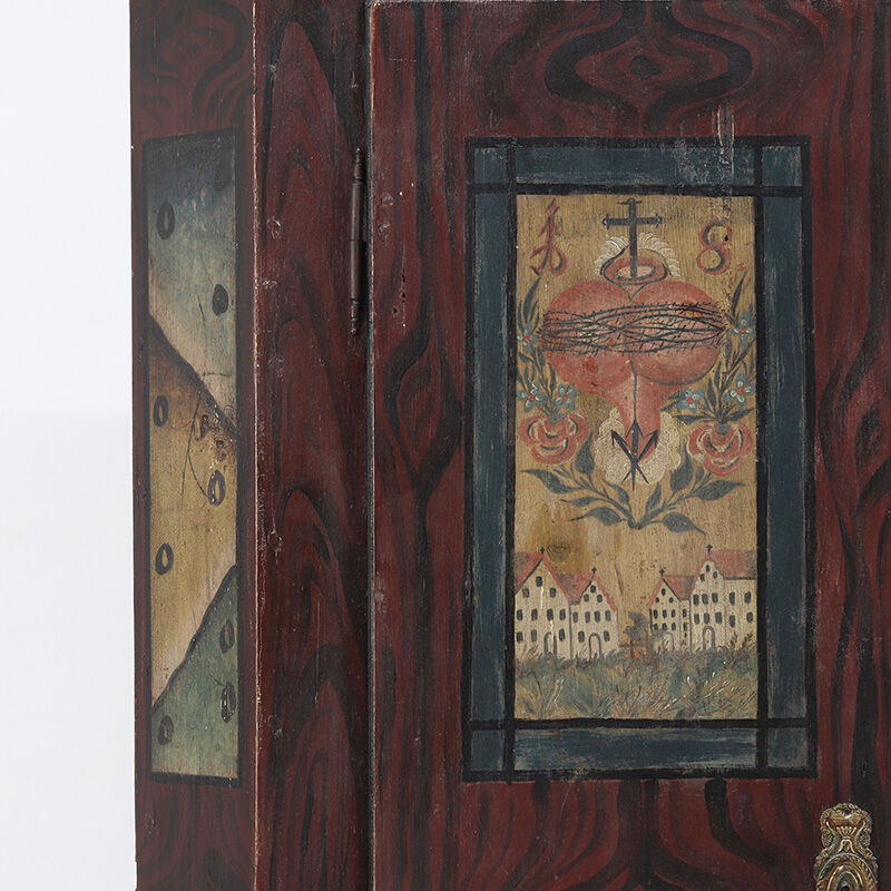 Rustic Farmhouse Folk Art Painted Bridal Cabinet 1844