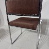 Suite of 6 chairs in chromed steel and brown velvet circa 1970