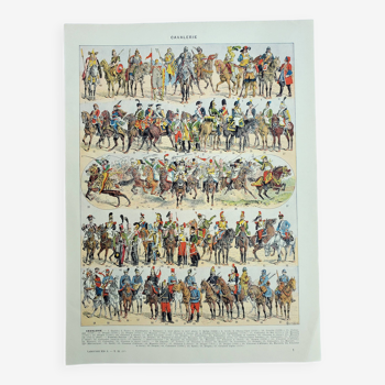 Gravure ancienne 1928, Cavalerie, francaise, cheval, armées • Lithographie, Planche originale
