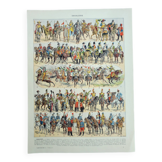 Gravure ancienne 1928, Cavalerie, francaise, cheval, armées • Lithographie, Planche originale