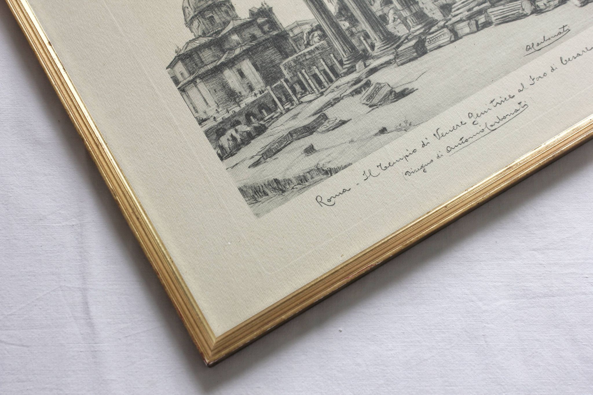 Framed lithograph reproduction drawing ruins of Rome by Antonio Carbonati vintage