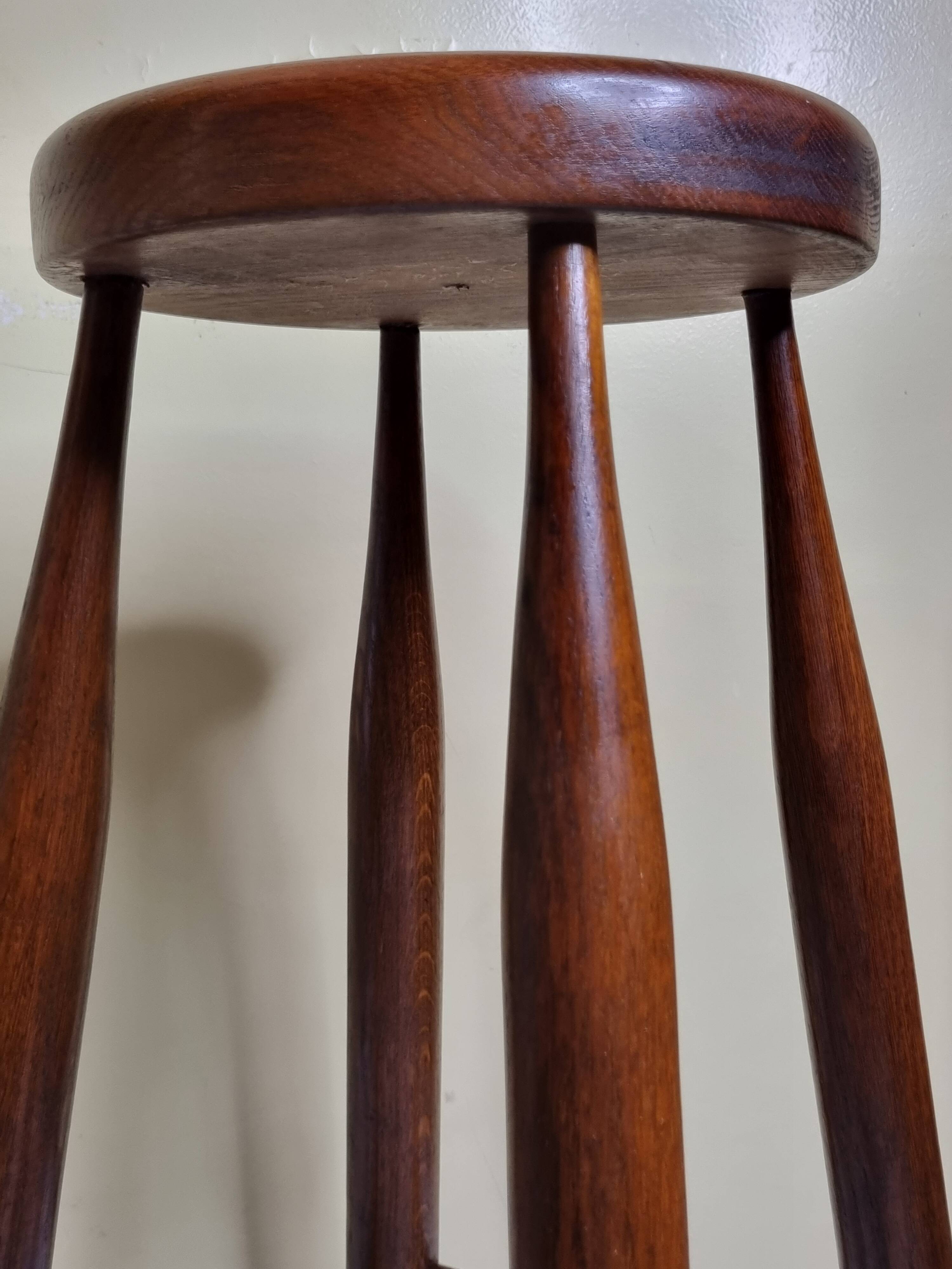 High stool in solid wood, Scandinavian style, 50s, 82 cm