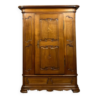 Magnifique bonnetière style Louis XIV en merisier et marqueterie vers 1900