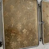 Miroir vintage 1910 triptyque barbier fleur de lys doré - 22 x 50 cm