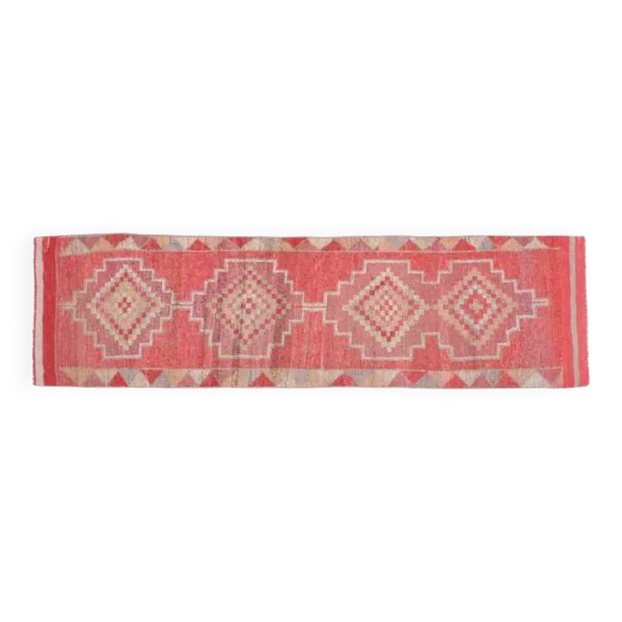 1970s Vintage Turkish Oushak Handmade Wool Cotton Pink Runner Rug 82x300