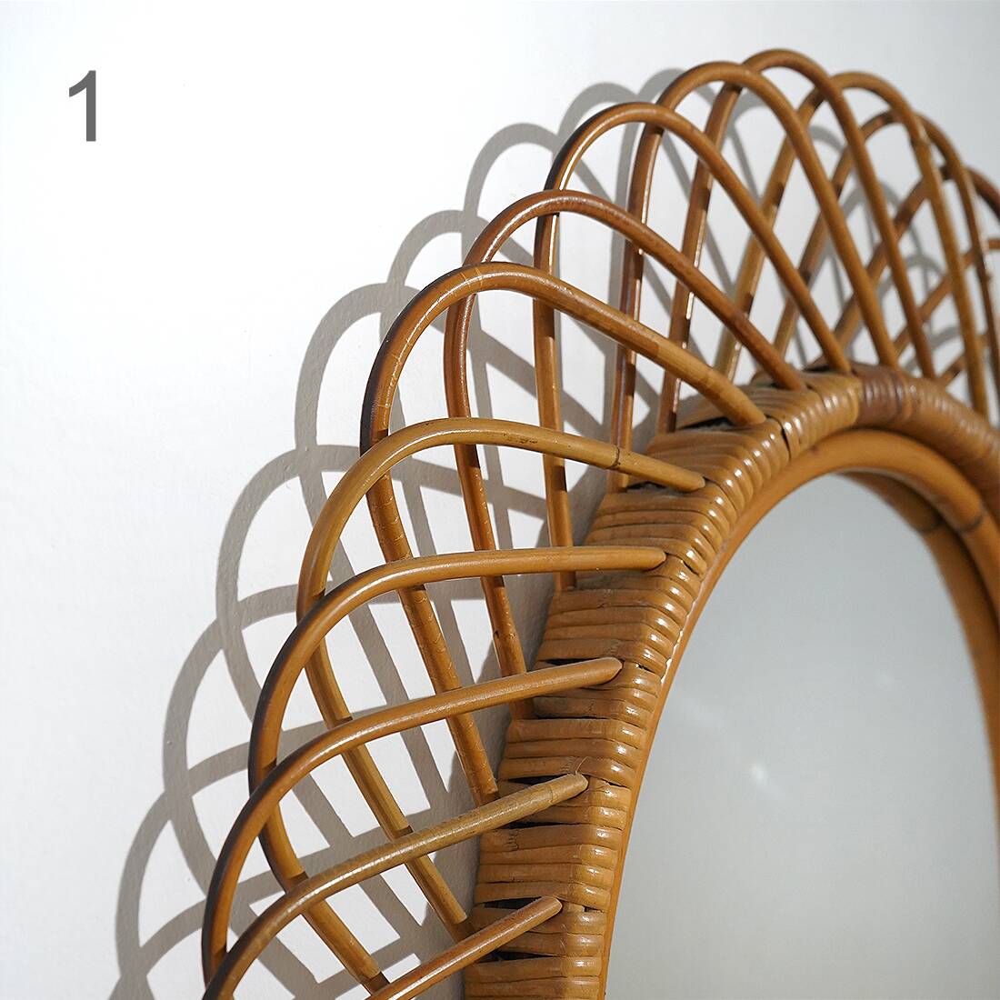 Wall mirror with rattan frame, 1950s
