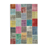 Hand-knotted oriental overdyed 205 cm x 300 cm multicolor patchwork carpet