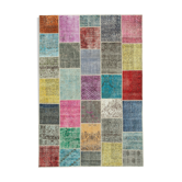 Hand-knotted oriental overdyed 205 cm x 300 cm multicolor patchwork carpet