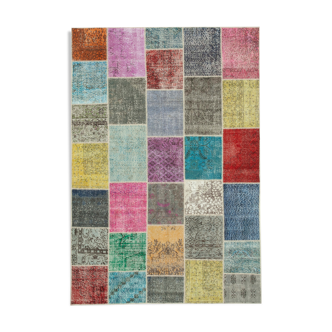 Hand-knotted oriental overdyed 205 cm x 300 cm multicolor patchwork carpet