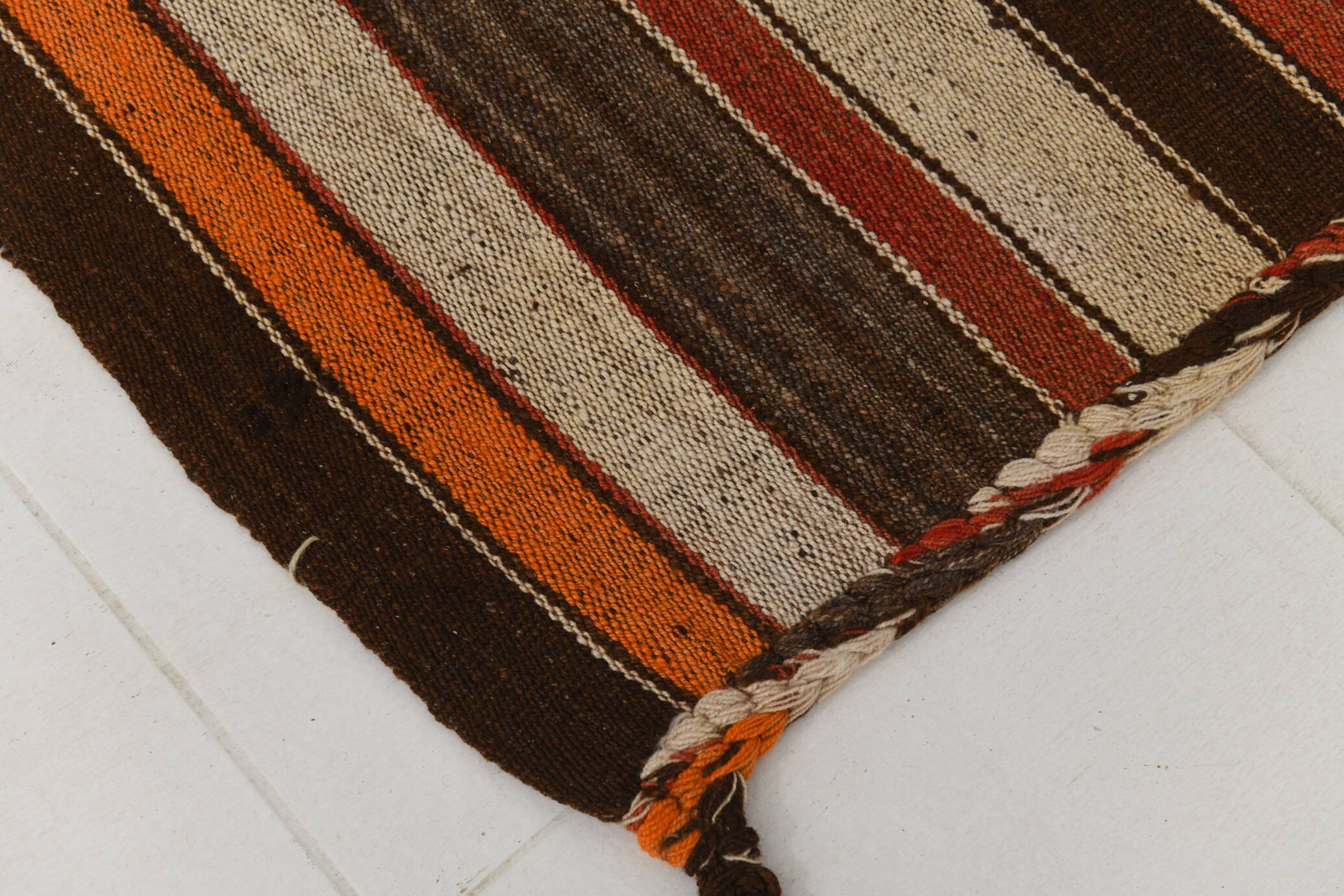 6x8 Brown Red Striped Vintage Kilim Rug, 195x259Cm