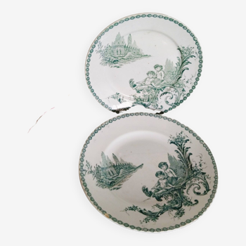 set of 2 A. Lebacqz & M. Bouchart earthenware plates, green color, Trianon model