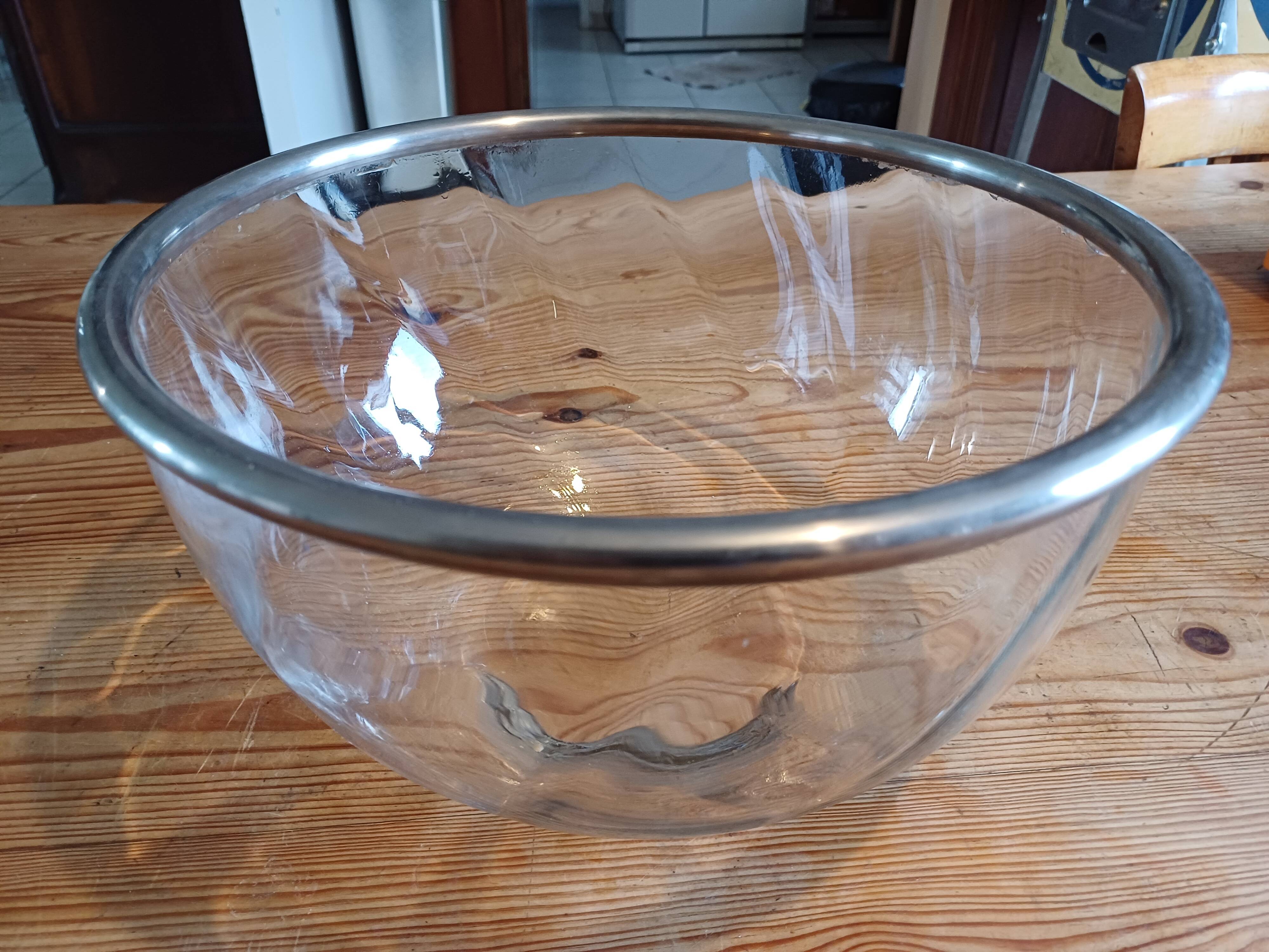 Saladier verre et métal argenté