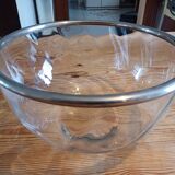 Glass and silver metal salad bowl