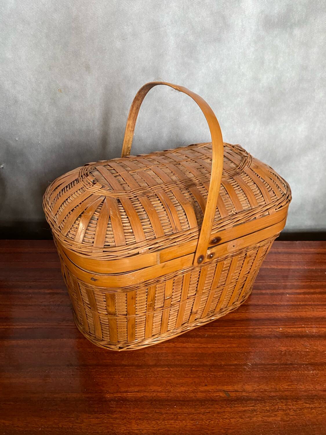 Antique Bressan Basket Fishing Net Wicker Woven Vintage #C072