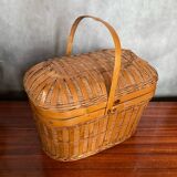 Antique Bressan Basket Fishing Net Wicker Woven Vintage #C072