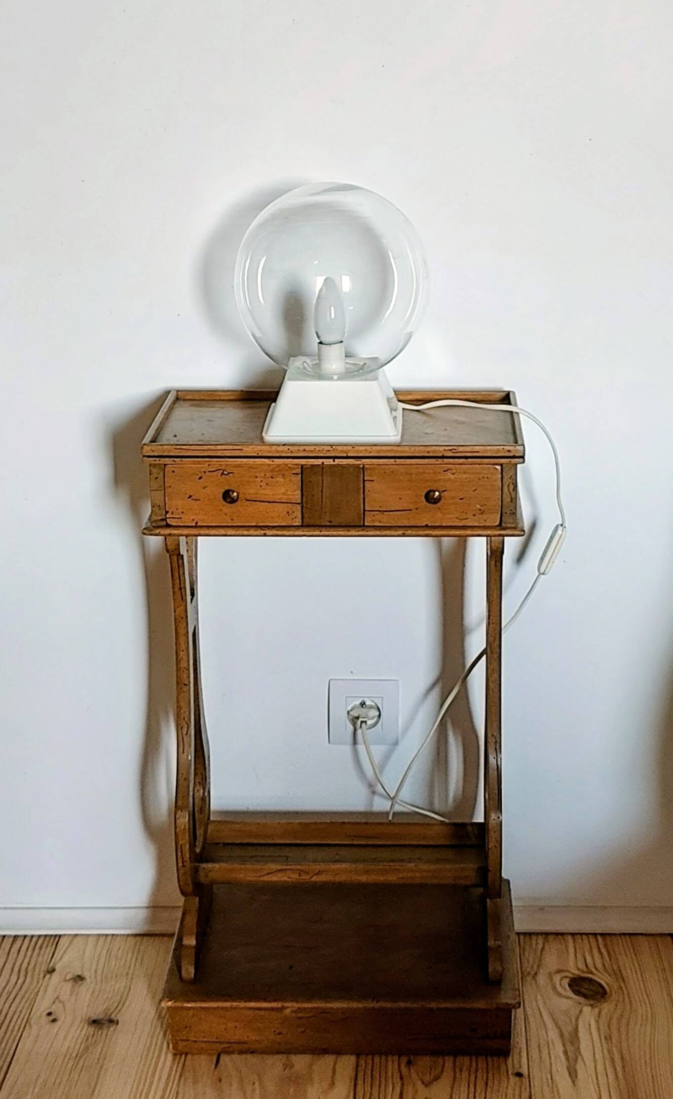 Lyre bedside table, cherry wood, 1960s.