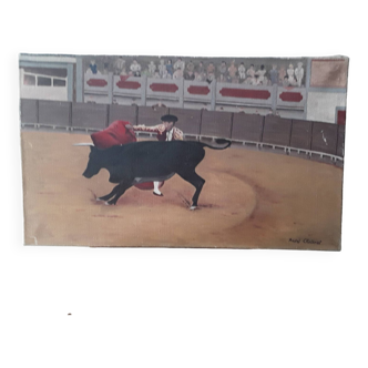 Bullfight scene painting Andre Chatenet