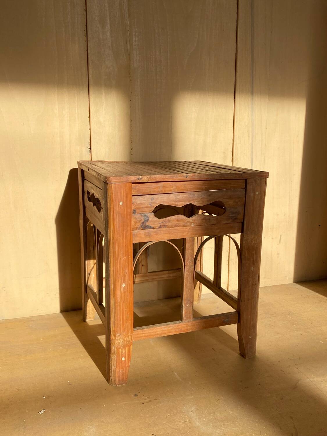 Vintage bamboo stool or side table – Handmade mid-