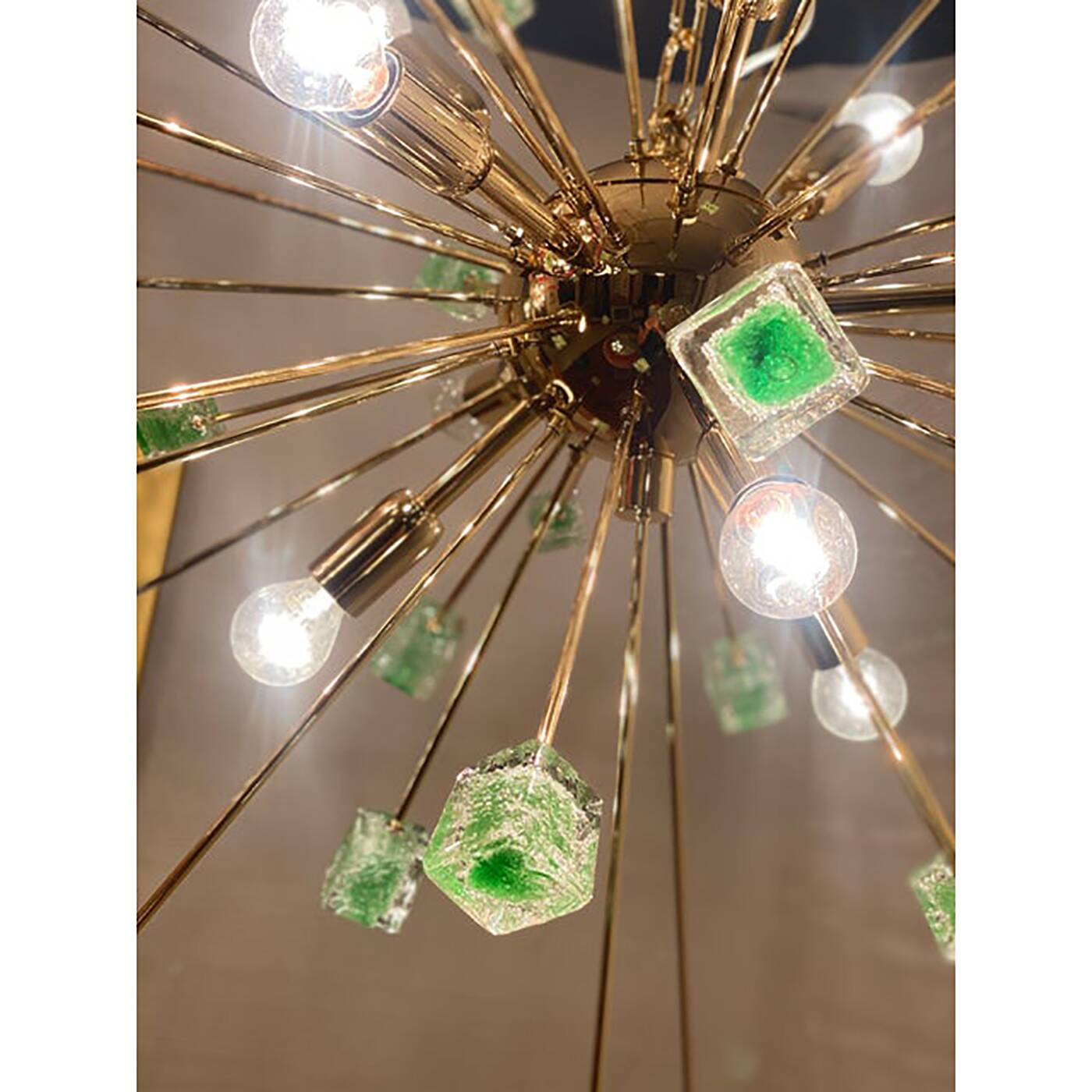 Green Cubes Murano Glass Gold Sputnik Candlestick