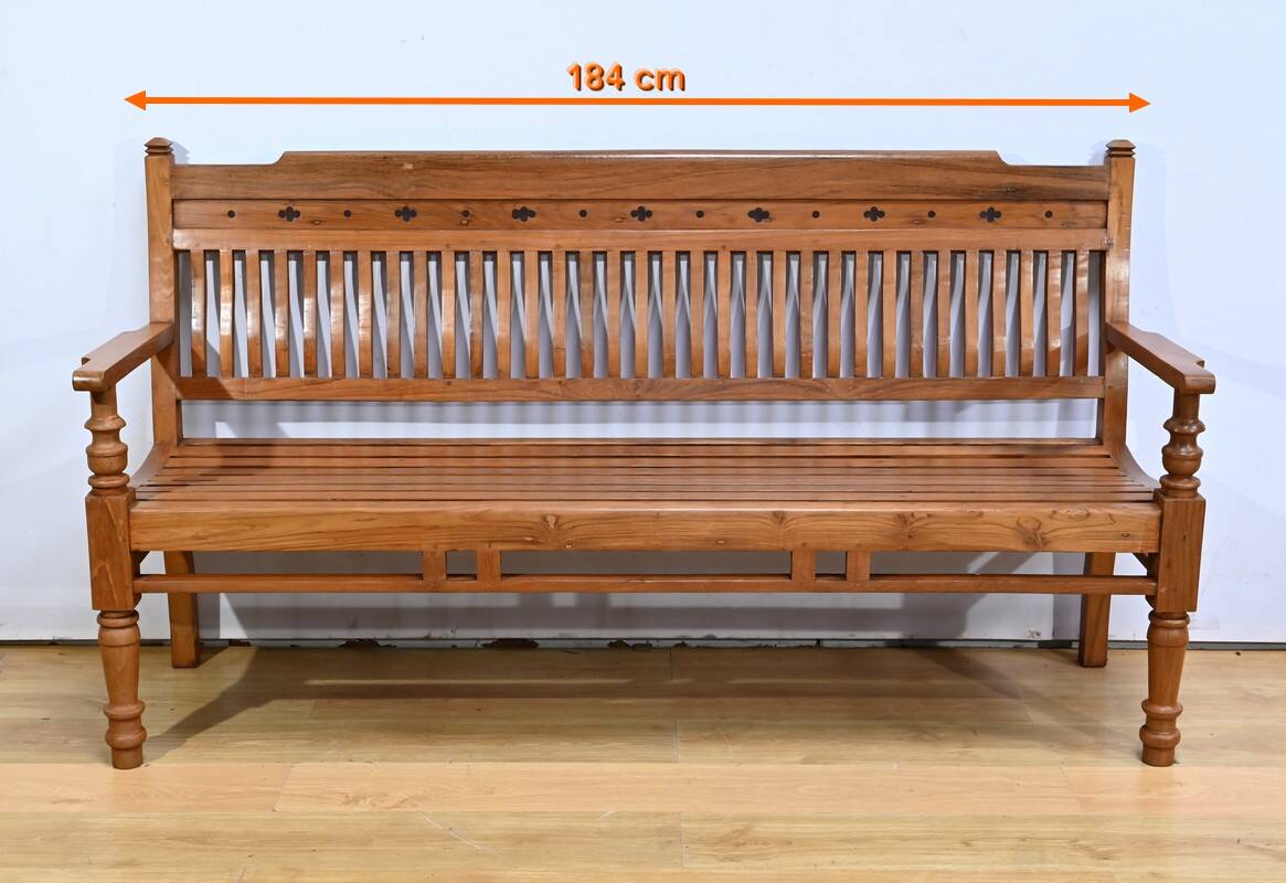 Antique colonial teak veranda bench – mid-20th century
