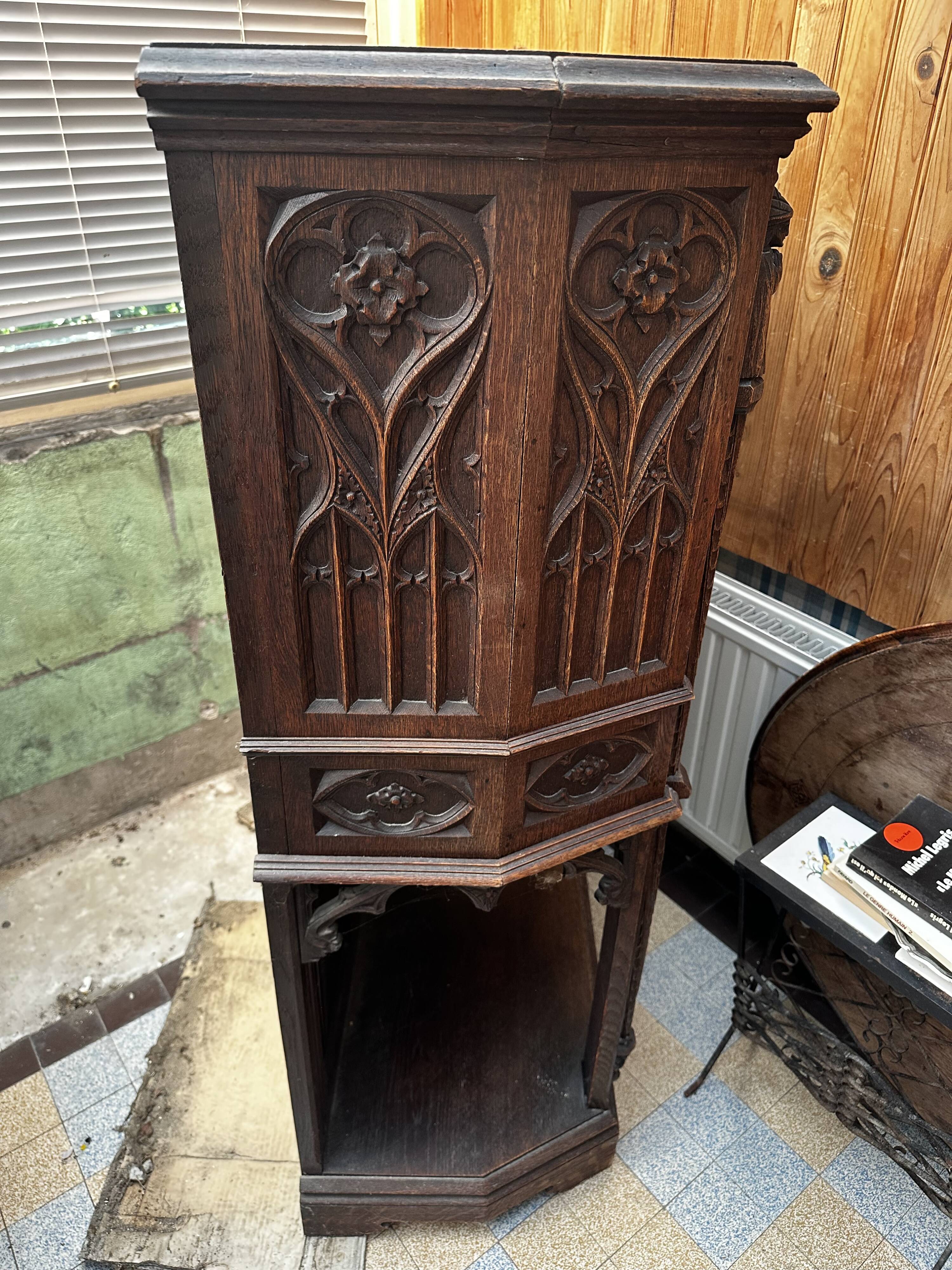 Pair of Gothic style cabinets in dark oak from the 19th century.