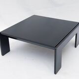Square black lacquered wood coffee table design 1980