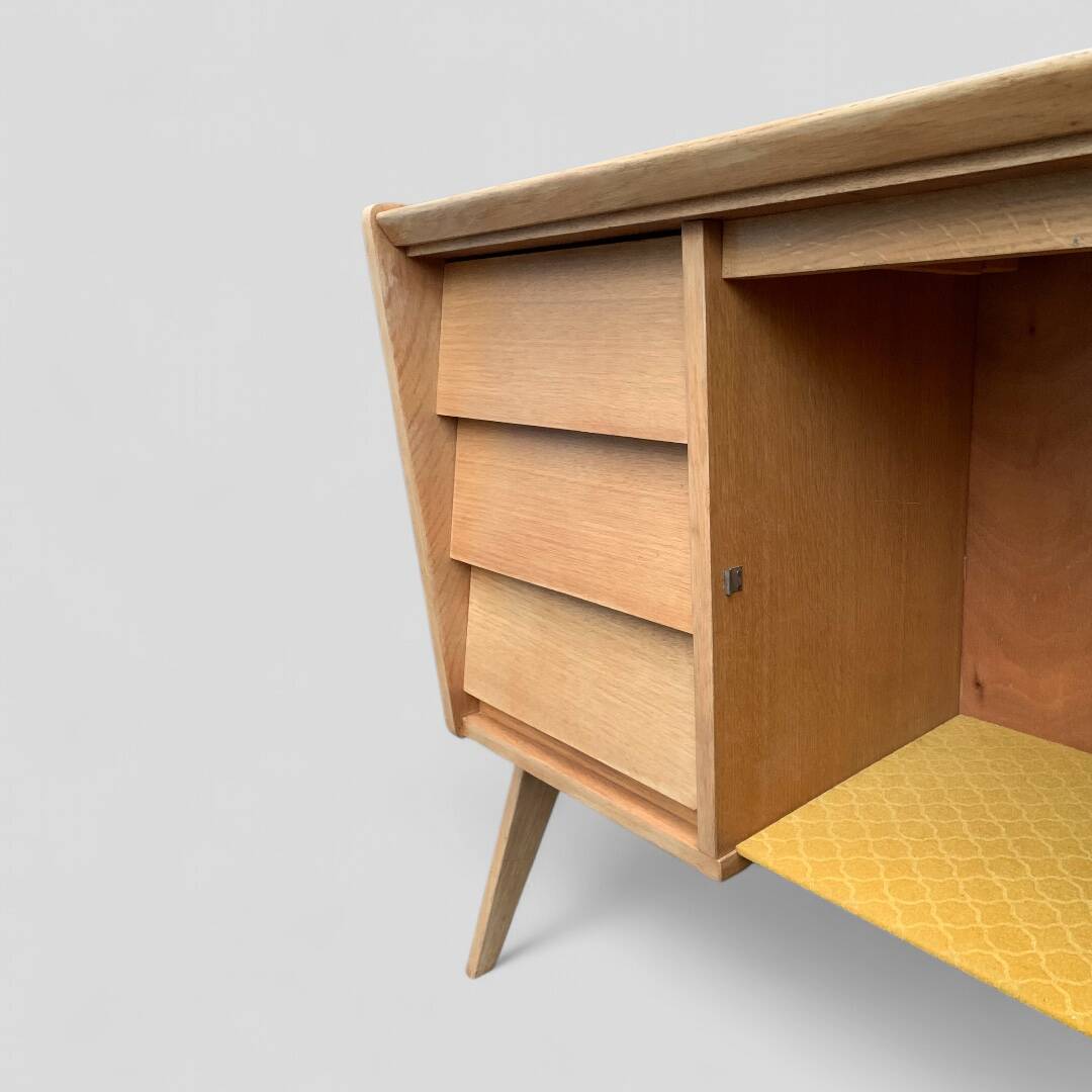 Vintage chest of drawers with compass legs, light oak, 1960s