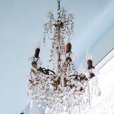 Petit lustre en cristal français à 6 lumières