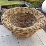 Cache pot rond "king size " en rotin vintage années 70