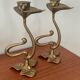 Set of 2 vintage candle holders bronze alloy – Metal flower candle holders gold