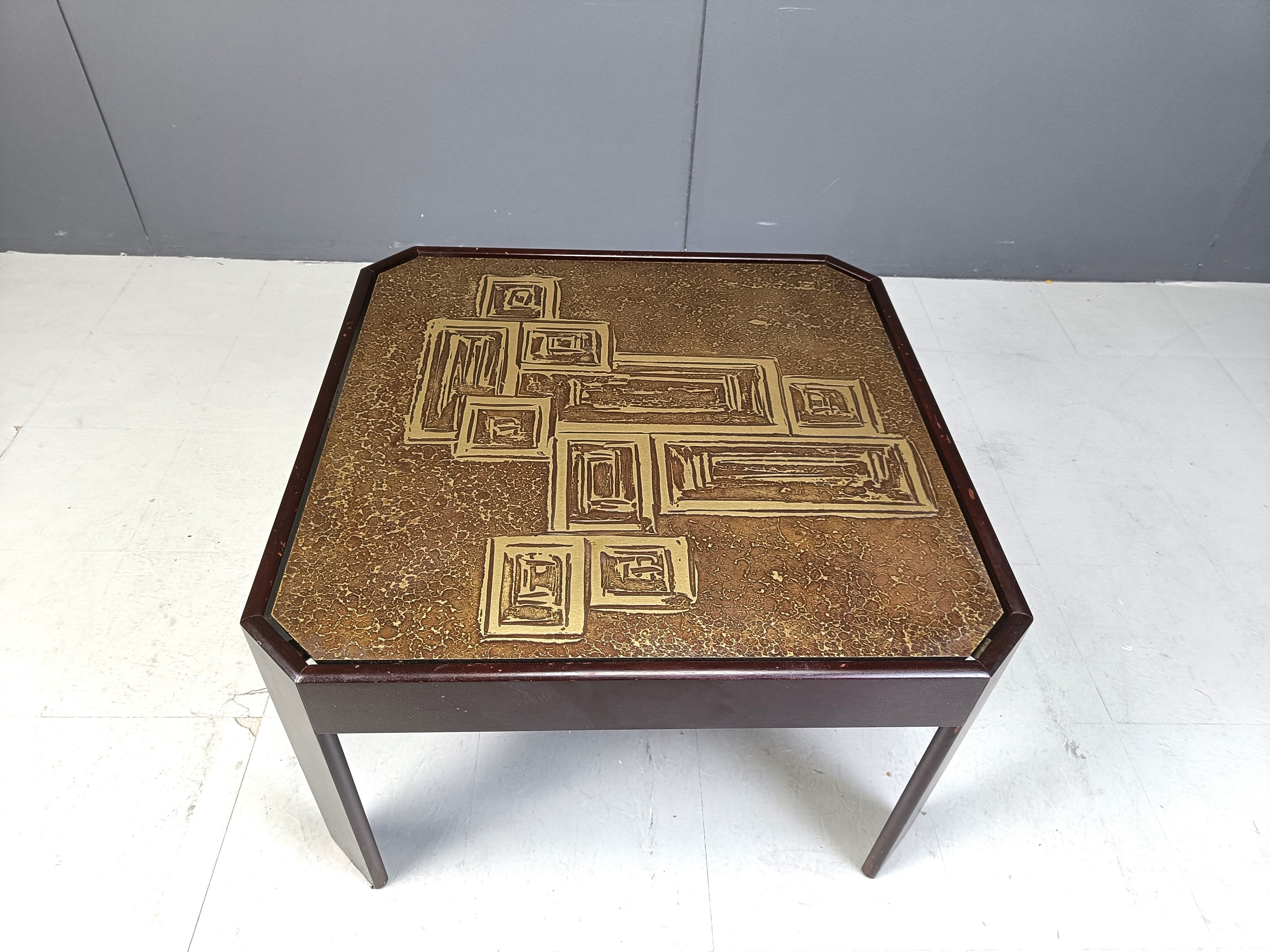 Vintage etched brass side table, 1970s