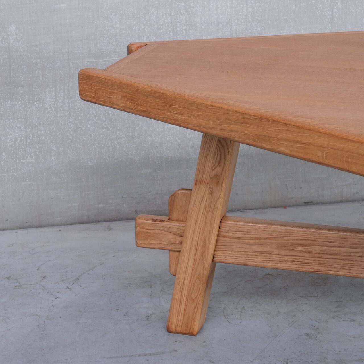 Brutalist oak mid-century triangular dining table
