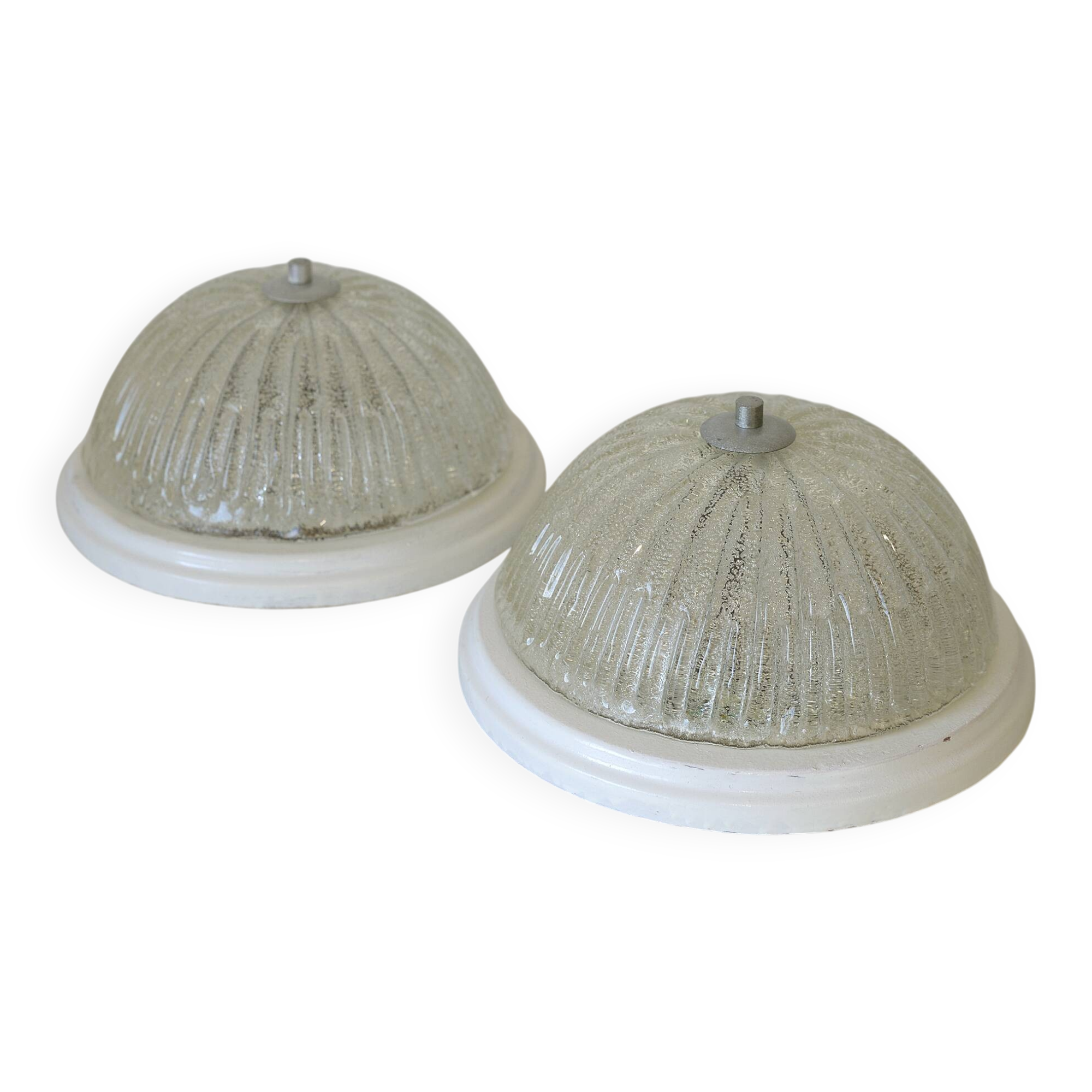 Vintage sconces set of 2 ceiling flush mount lights ice glass Austria 1970s
