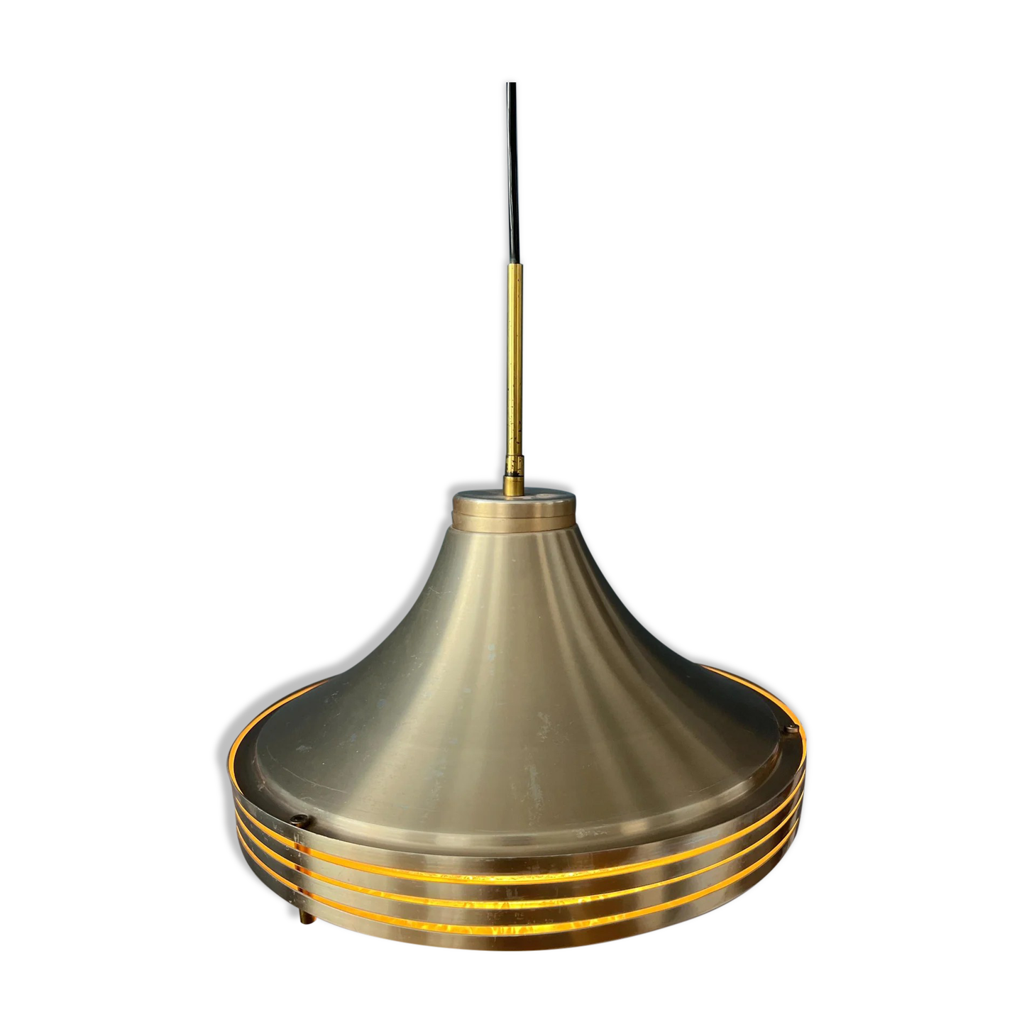 Mid-century brushed aluminium crystal glass pendant light