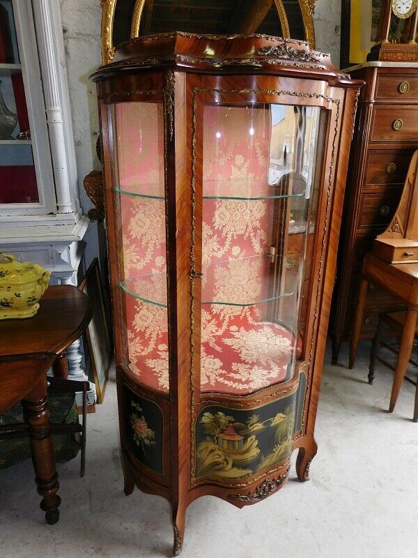 Asian decor rosewood marquetry showcase