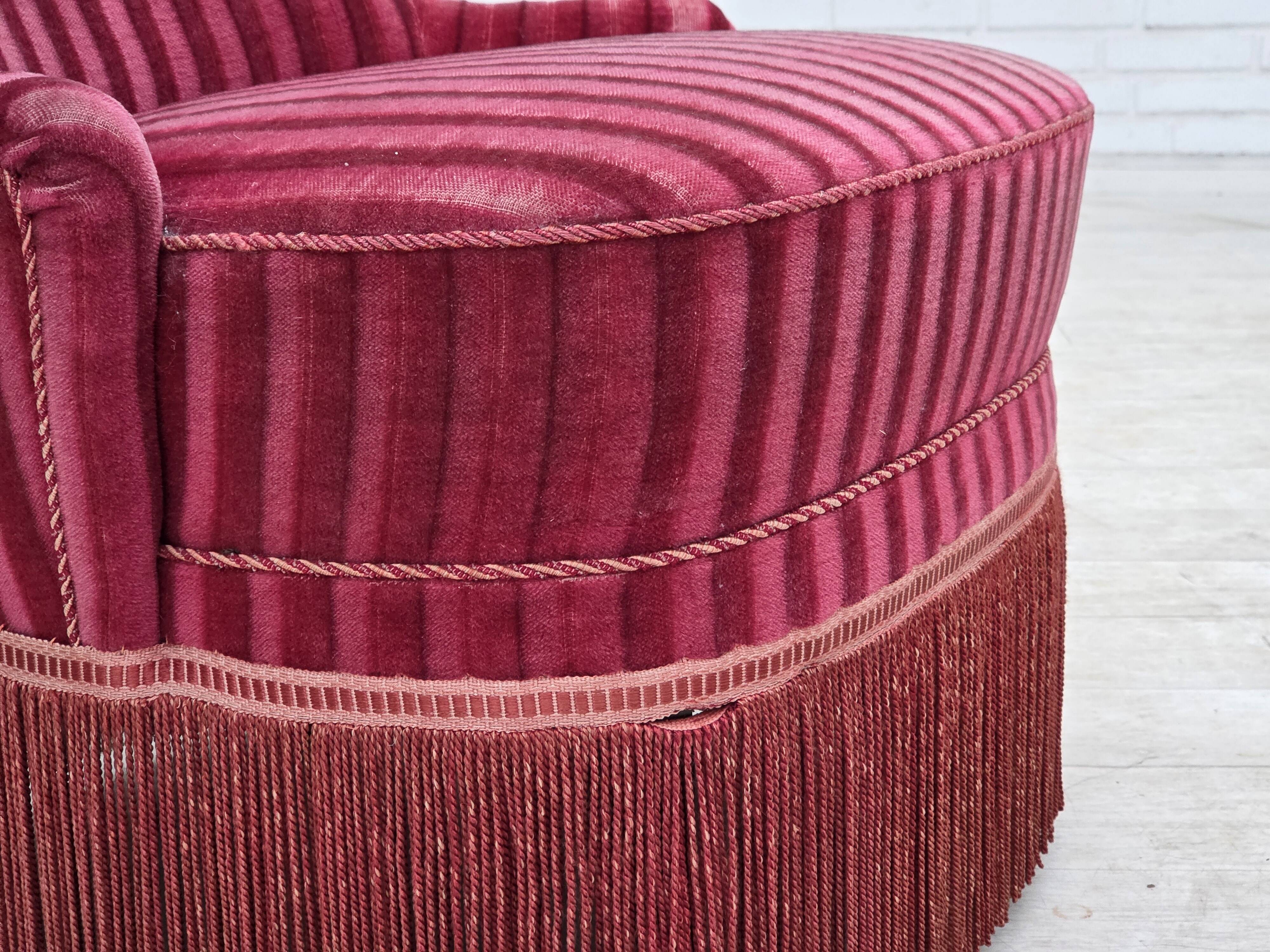 1960s, Danish armchair, original striped red furniture velour.