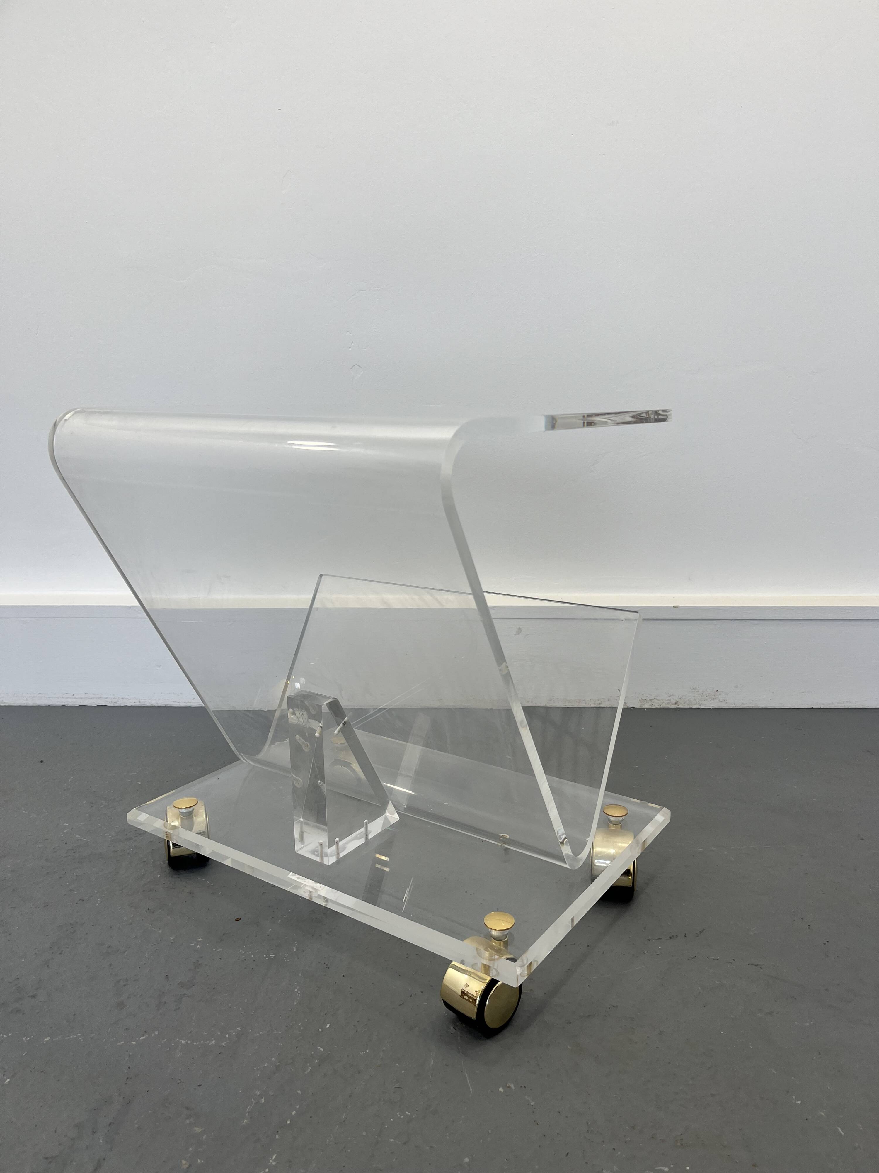 Vintage Acrylic Magazine Rack with Gold / Brass details, Plexiglas