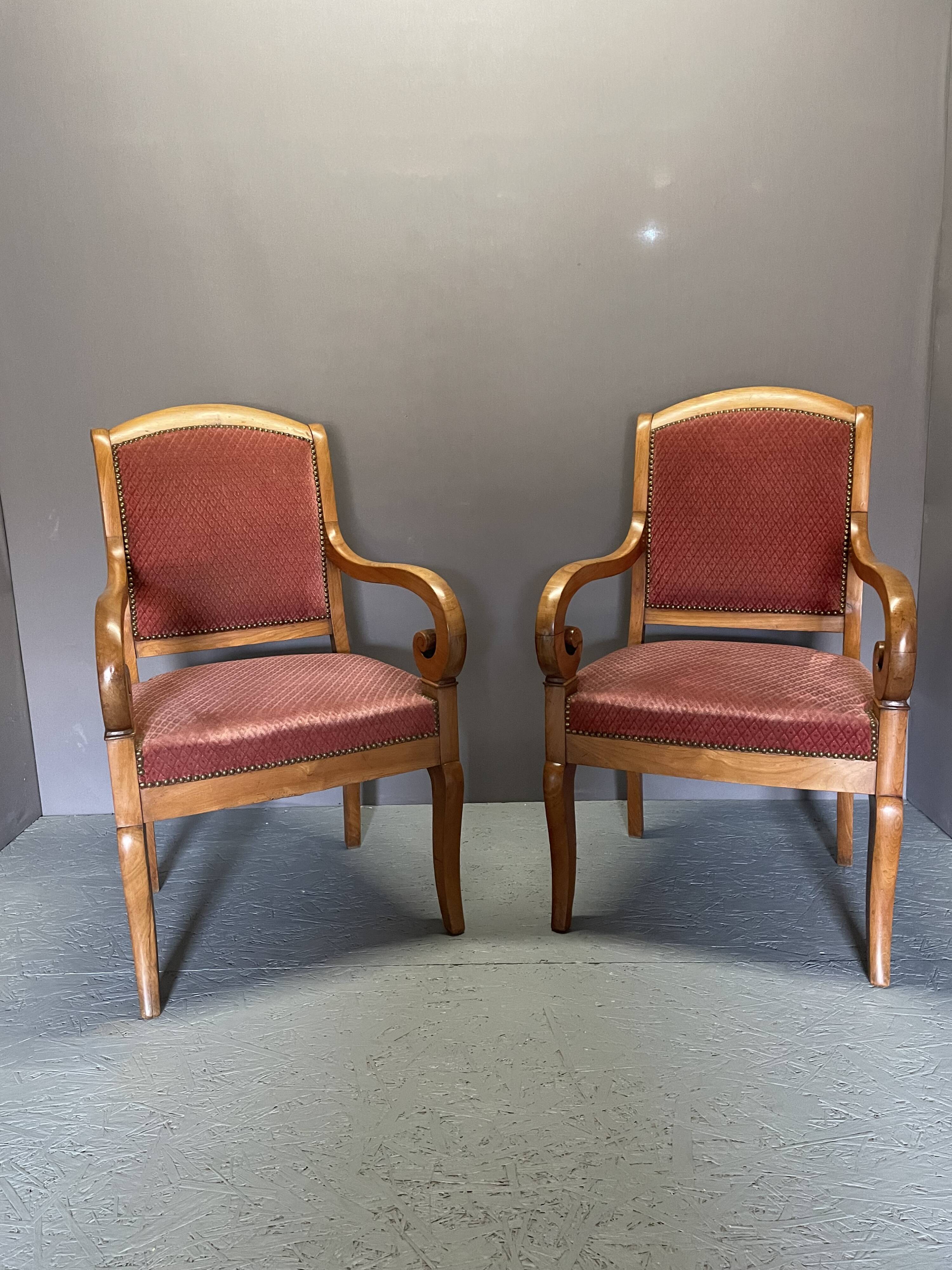 Pair of Louis Philippe cherry armchairs