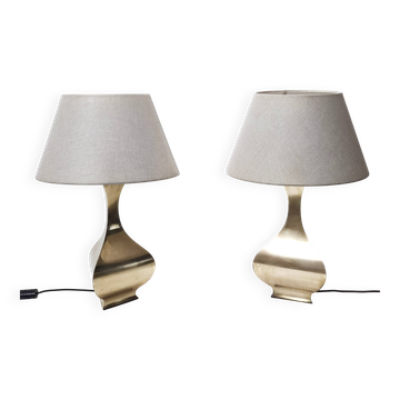 Pair of Postmodern Brass Table Lamps by Montagna Grillo and Tonello, Italy
