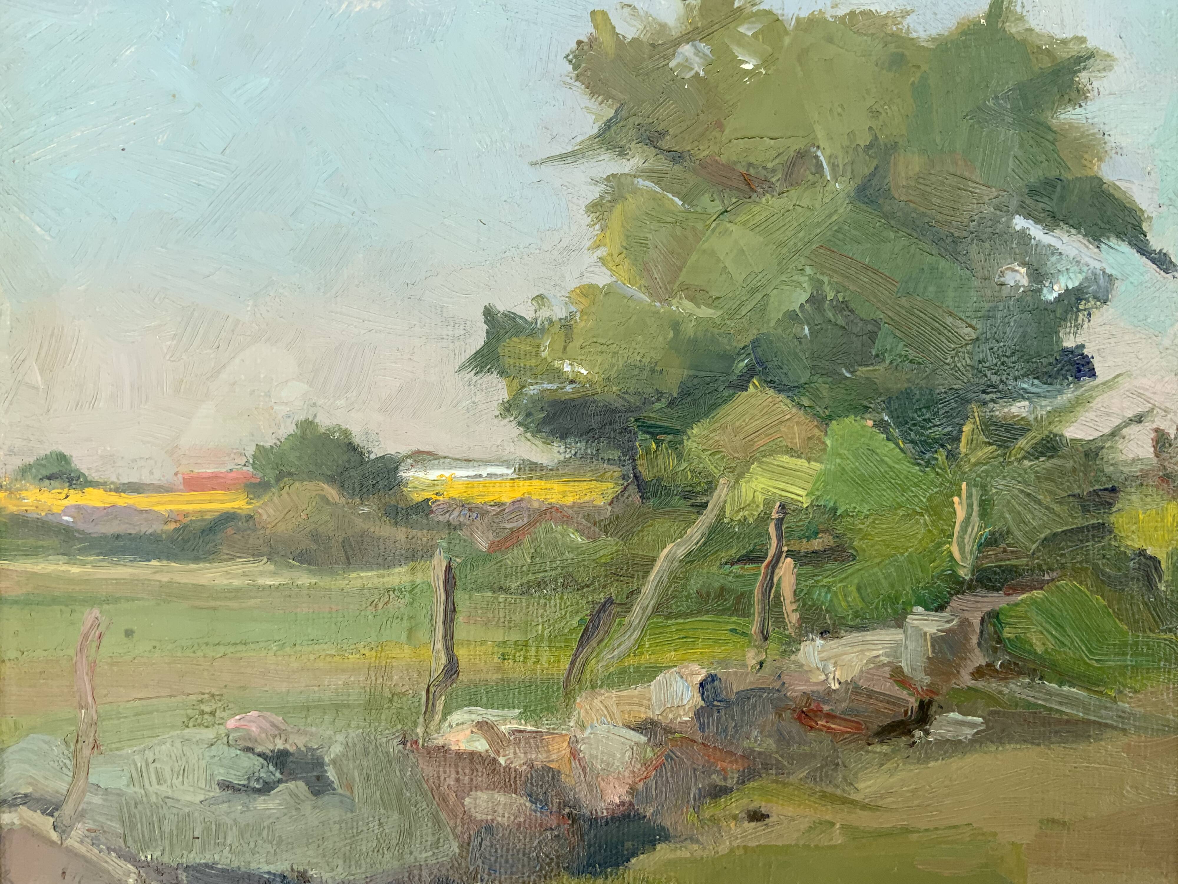 Vintage Modernist Landscape Scene Oil Painting H. Ostergren 1951