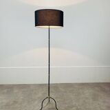 1950s tripod floor lamp, brass and black metal